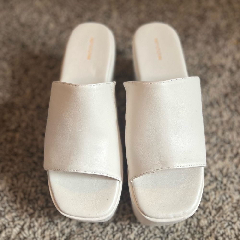 White Square Toe Platform Mules heels